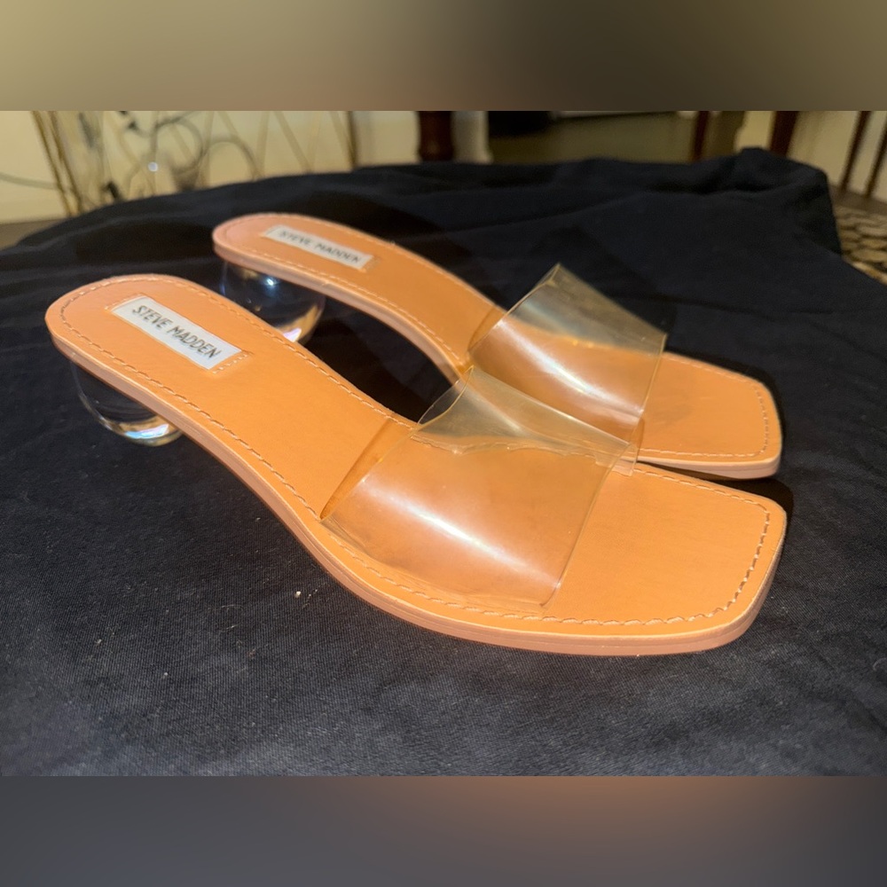 Steve Madden Clear Strap Tan Slide Mules